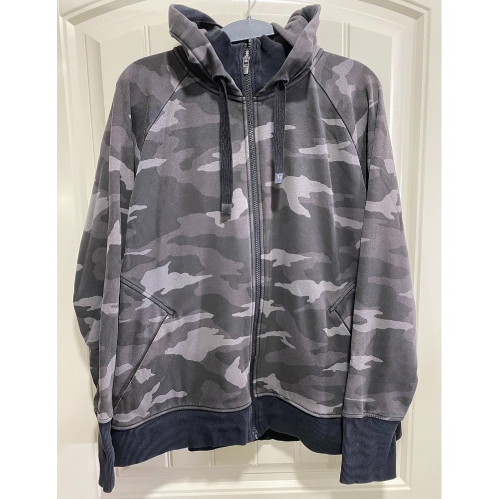 Athleta Triumph Hoodie Womens XL Grey Stretch Camo L/S Full Zip Pockets